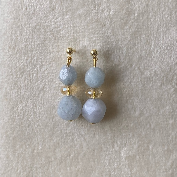 Faceted aquamarine and crystal gold plated sterling silver earrings - Picture 4 of 6